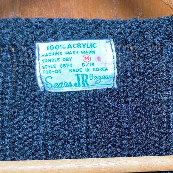 Vintage Sears Jr Bazaar Black Knit Embroidered Cardigan Sweater Size M - Picture 5 of 5